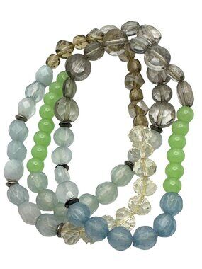 Colorful Spring Beaded Bracelets Set of 3 Green Blue Smokey Acrylic Glass